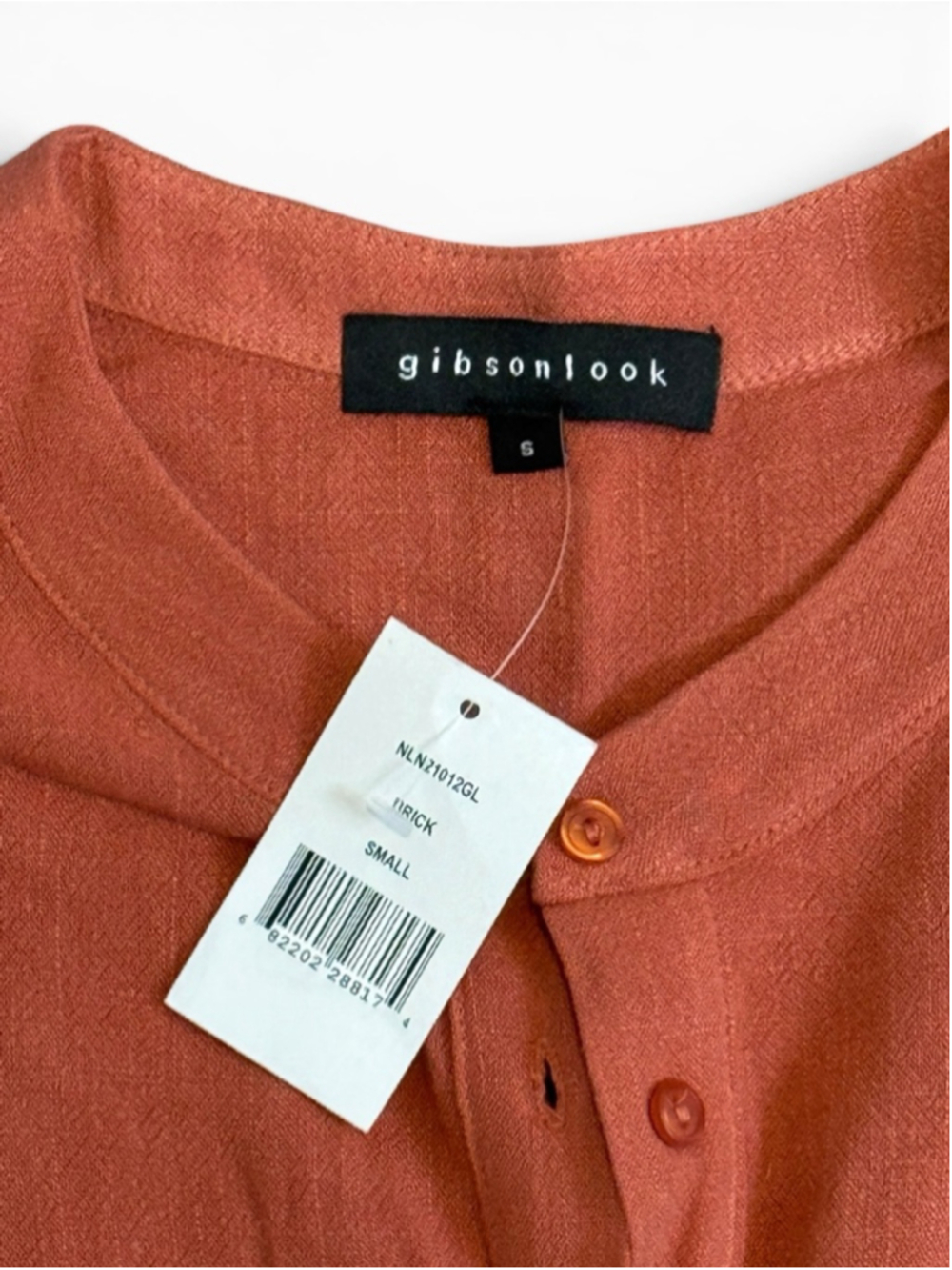 Gibsonlook Linen Blend Romper Small Brick Orange Tie Waist Short Sleeve NWT - Picture 4 of 8